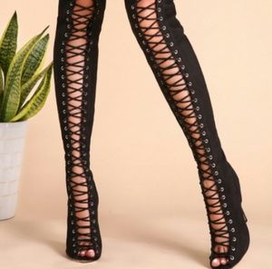 👯👢BLACK SEXY CRISS CROSS LACE UP STILETTO 👢👯